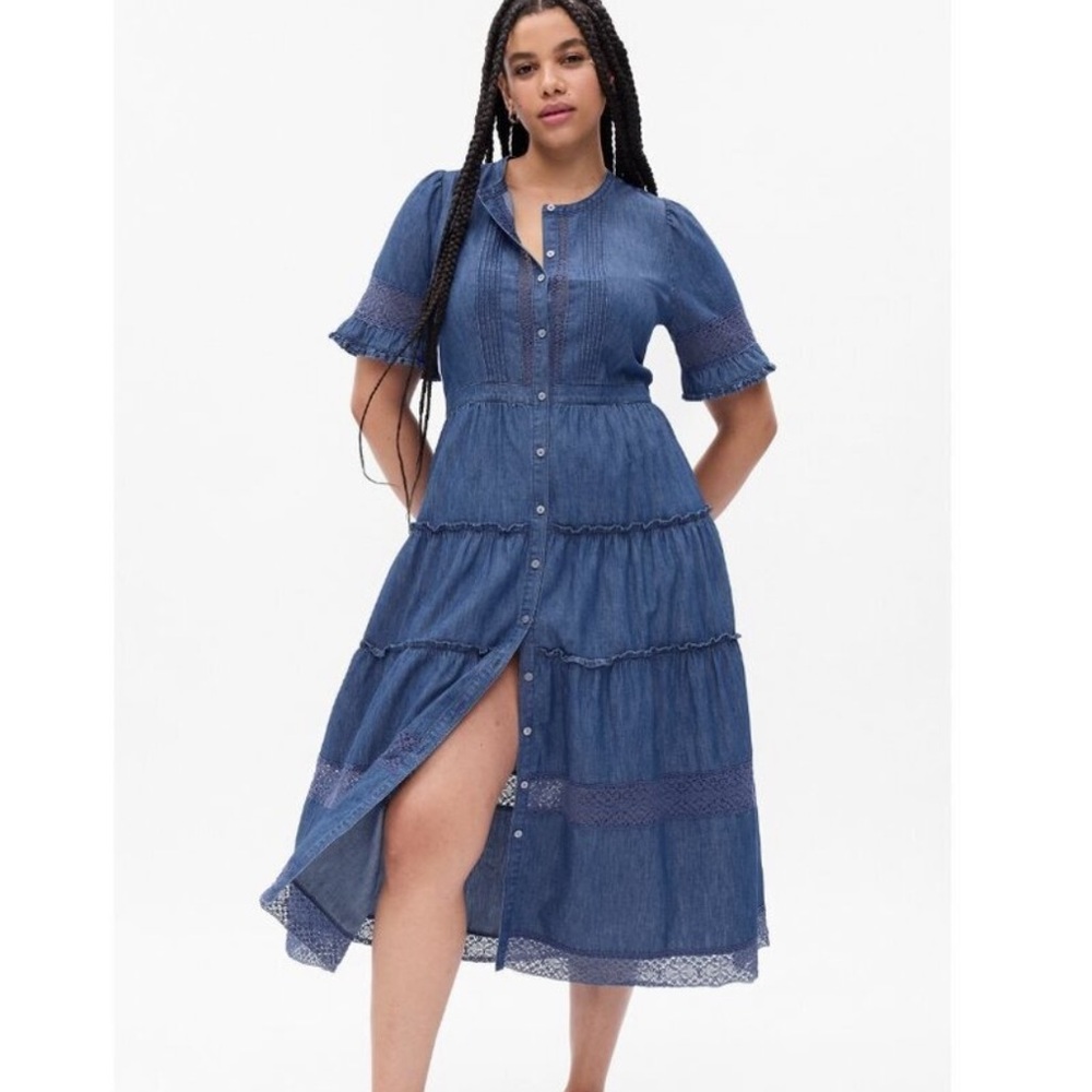 LoveShackFancy Blue Tiered Midi Dress